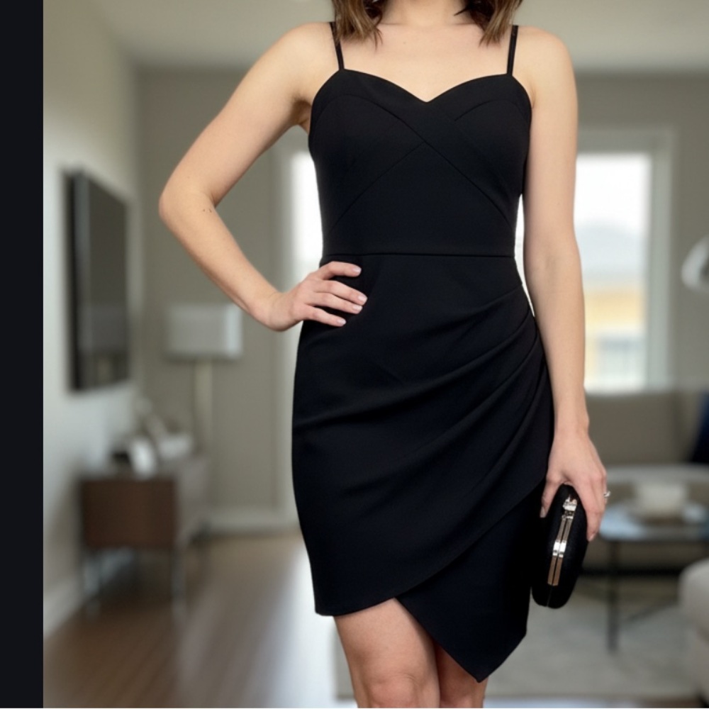 Charlotte Russe black asymmetrical bodycon mini dress Size L